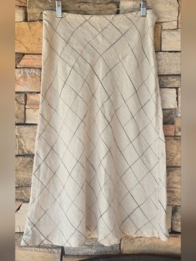 Monsoon Beige Linen Blend midi skirt neutral coastal chic minimal Size 12